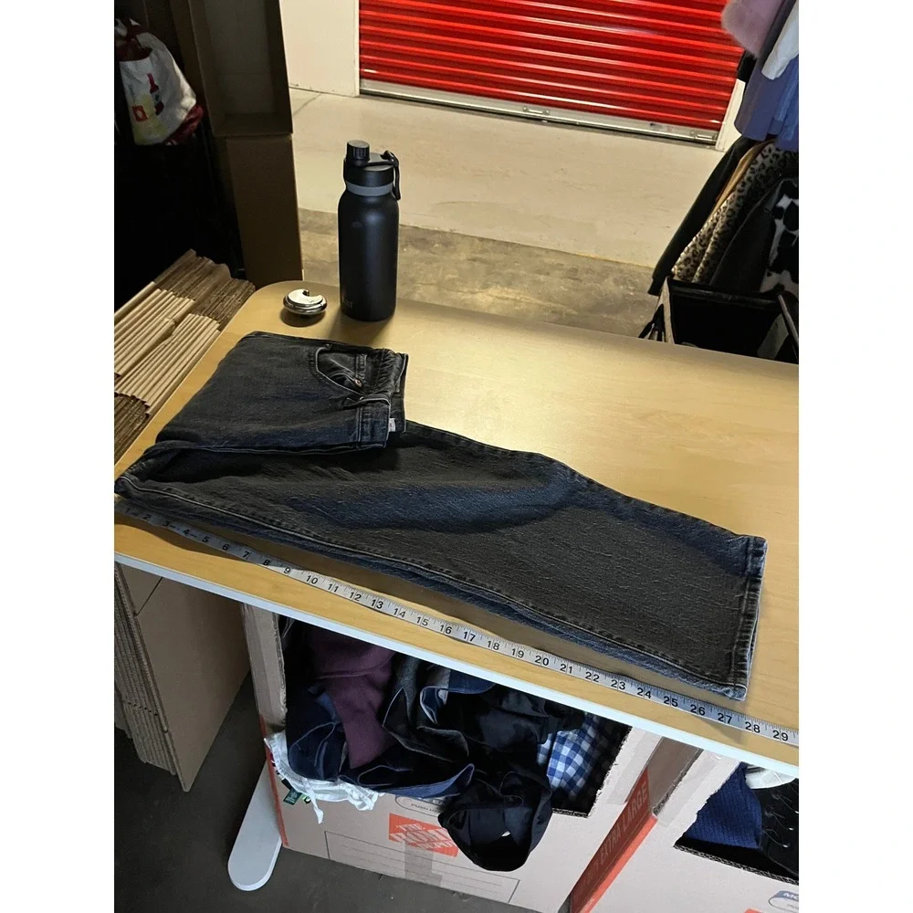 Levis Ribcage Straight Ankle Jeans Womens 31 Black High Rise Dark Wash Denim